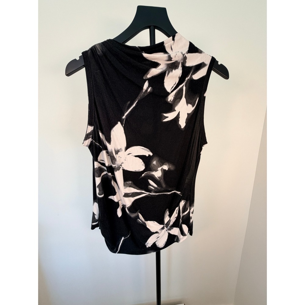Calvin Klein Women Black White Floral Cowl Neck Sleeveless Blouse Large S44TN37C